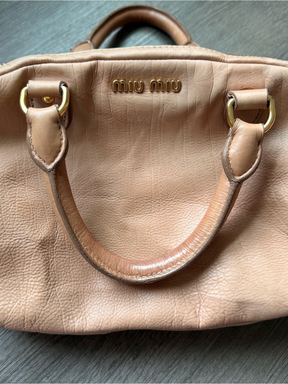 Rare Miu Miu Three-Compartment Leather Satchel | Blush Beige | Gold Hardware